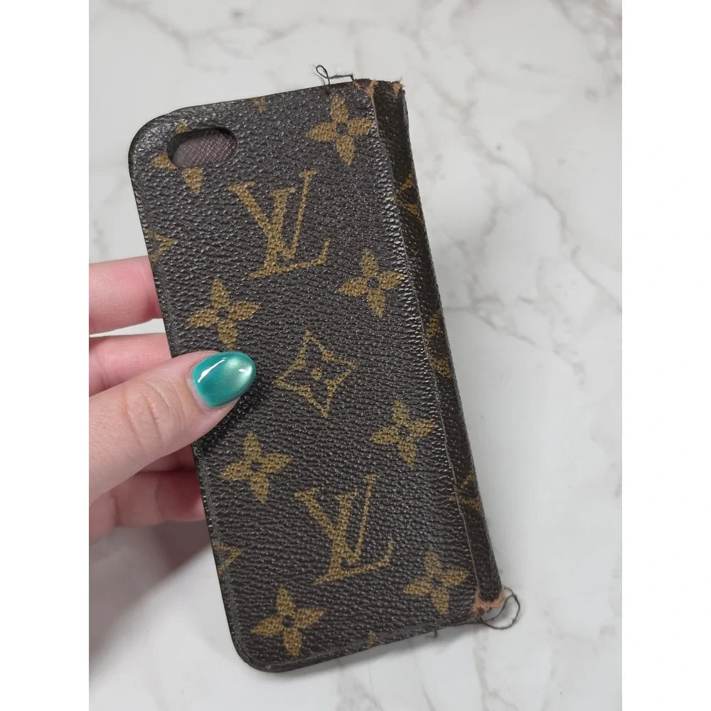 Louis Vuitton Monogram Canvas Phone Case Folio Brown Made in Spain For Materials